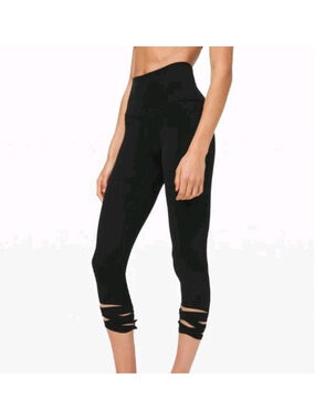 Lululemon Align Crop 21" Love Knot Cropped Leggings Womens Sz 14 Black Tie Hem